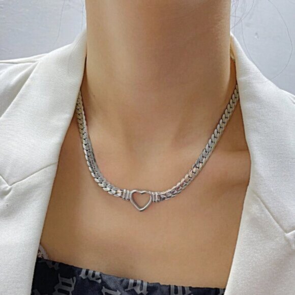 Heart Link Necklace & Bracelet Set | Sterling Silver 925 - Picture 1 of 7